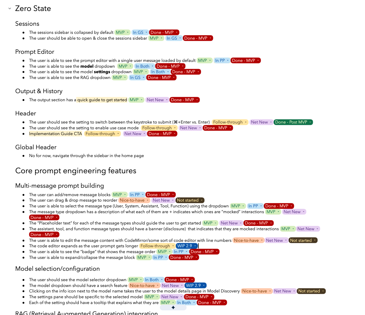 Feature breakdown doc handed to PM and engineering