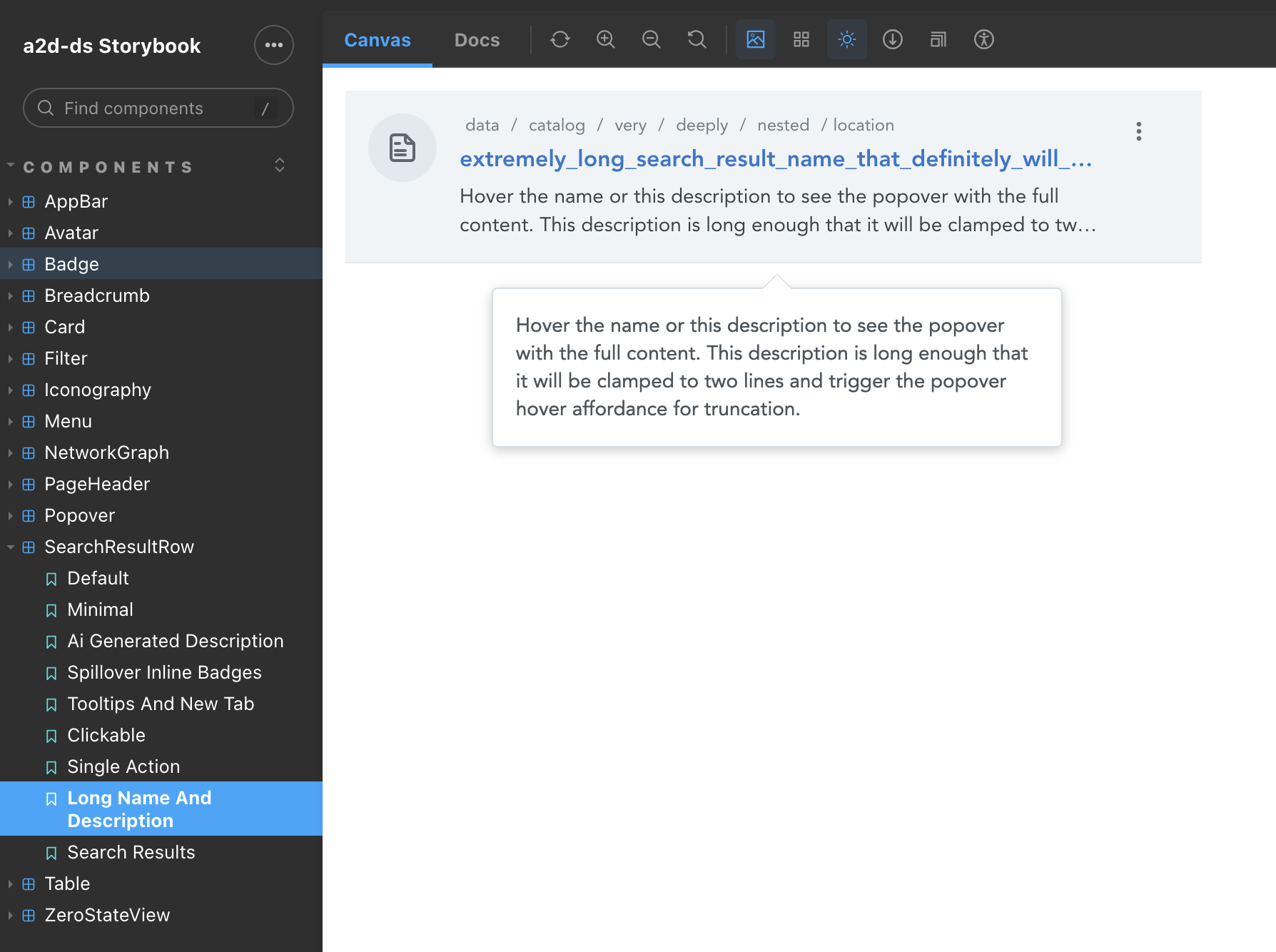 Search Result Row in Storybook