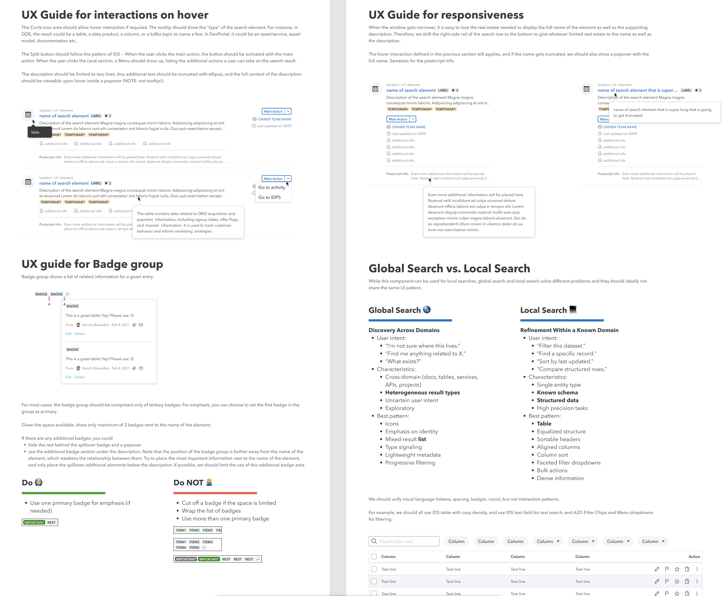 UX guidelines for the unified search result row, documenting when to use each element and how to keep results scannable